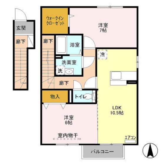 パークビュー元総社 弐番館(2LDK/2階)の間取り写真