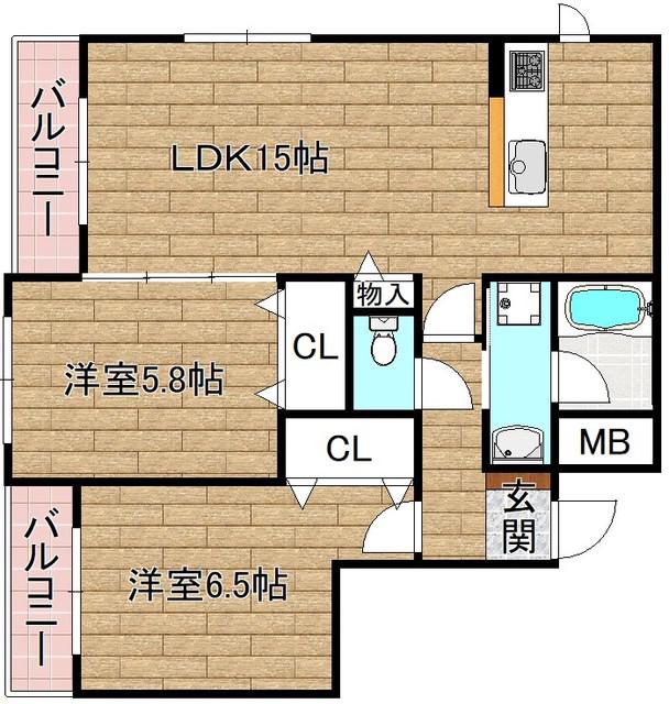 ヴェスタ芥川(2LDK/1階)の間取り写真