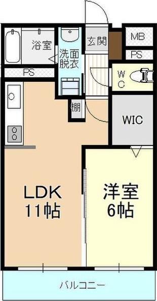 ムゲンハイツ下戸祭(1LDK/3階)の間取り写真