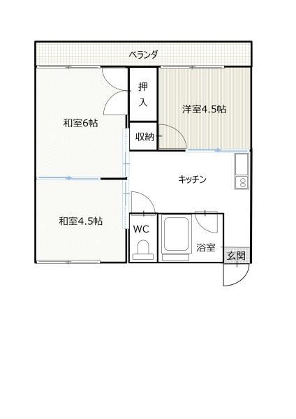グリス八重田(3K/2階)の間取り写真