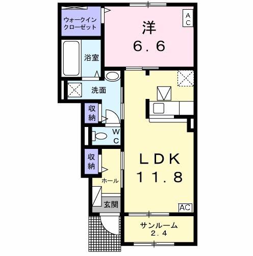 ウエストメゾン ゆい(1LDK/1階)の間取り写真