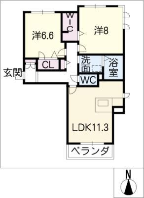 ベルツリーズ車道(2LDK/2階)の間取り写真