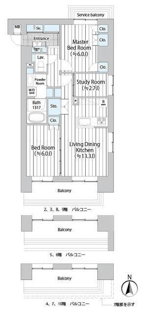 ゴテン武蔵小杉(3LDK/2階)の間取り写真
