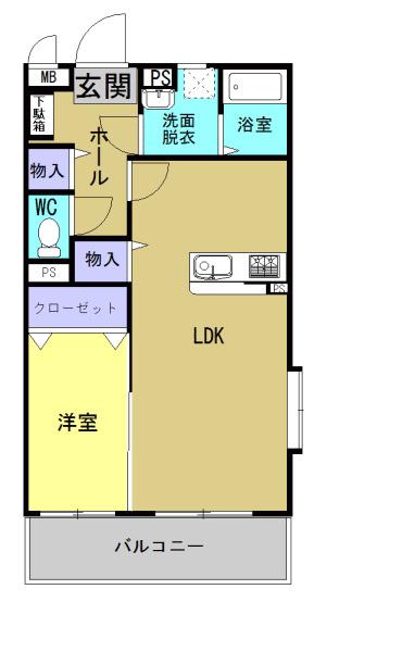 マンション・美(1LDK/1階)の間取り写真