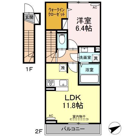 アクシズ泗水(1LDK/2階)の間取り写真