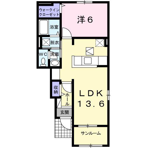 エーデルシュタイン B棟(1LDK/1階)の間取り写真