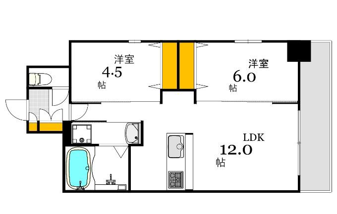 メイクス京橋川II(2LDK/12階)の間取り写真