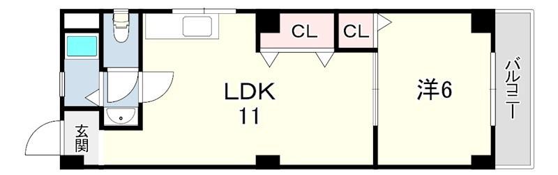 マンション西難波(1LDK/4階)の間取り写真