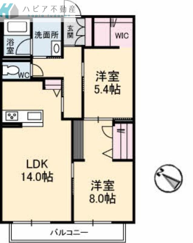 モナローム シェリー(2LDK/2階)の間取り写真
