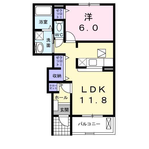 ココ フィオーレC(1LDK/1階)の間取り写真