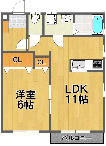 入間テラスⅡ(1LDK/1階)の間取り写真