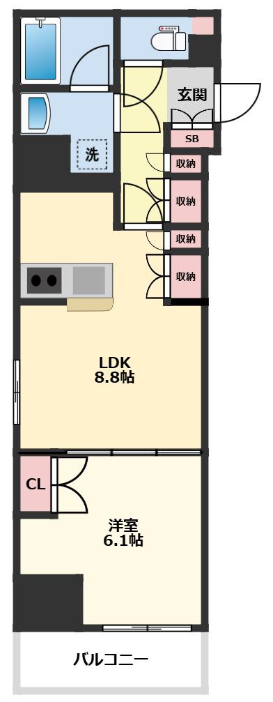 プライマル船橋(1LDK/6階)の間取り写真