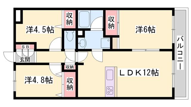 アルコ・ラ・カーサ姫路土山(3LDK/1階)の間取り写真
