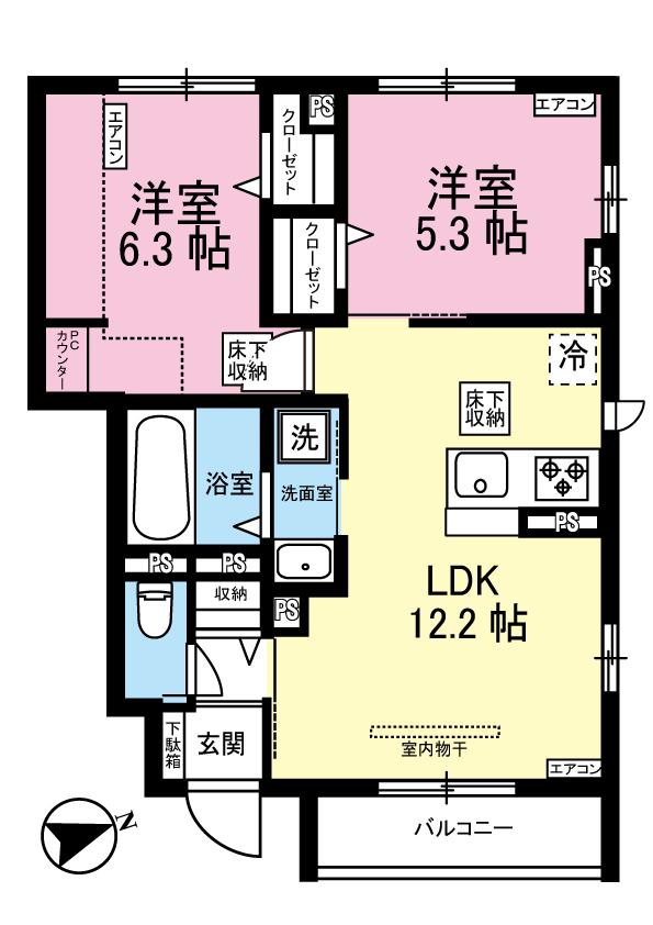 リーフM(2LDK/1階)の間取り写真