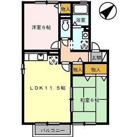 セジュール竹 C棟(2LDK/1階)の間取り写真