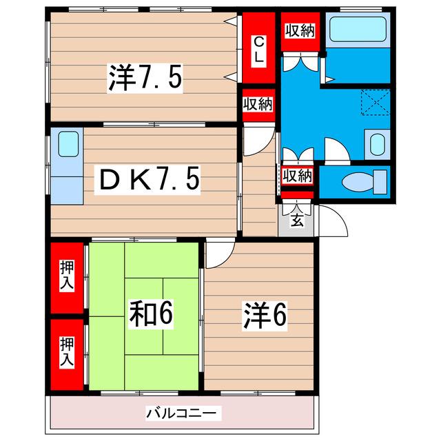 ファイネストHK A(3DK/1階)の間取り写真