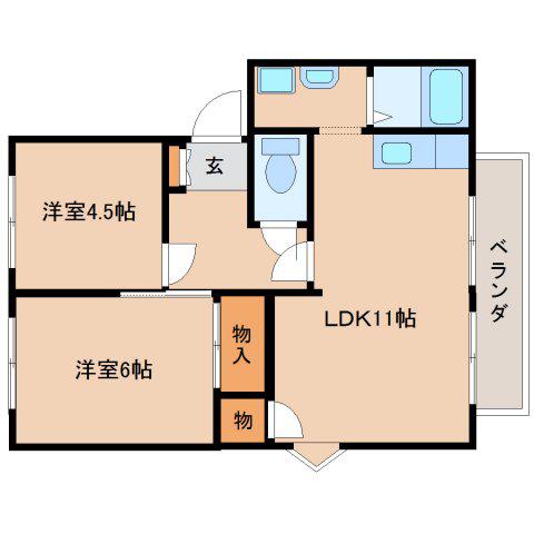 フジテラスB(2LDK/2階)の間取り写真
