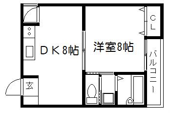 サンハウス紫野(1DK/3階)の間取り写真