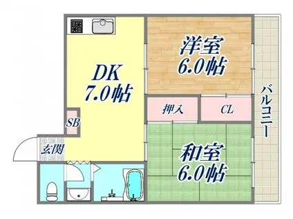 ハイム甲子園(2DK/2階)の間取り写真