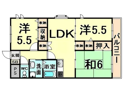 ラディエ南武庫之荘II(3LDK/2階)の間取り写真