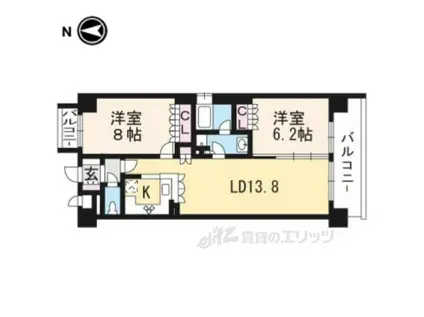 リーガル京都聖護院(2LDK/2階)の間取り写真