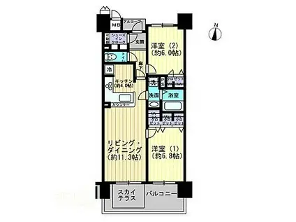 ロイヤルガーデン高松駅西オーシャンビュー弐番館(2LDK/9階)の間取り写真