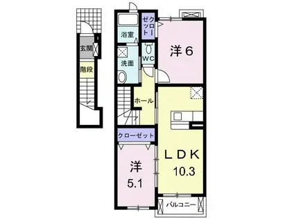 COMFORTあさがお(2LDK/2階)の間取り写真
