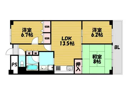 住道パークハイツ(3LDK/8階)の間取り写真