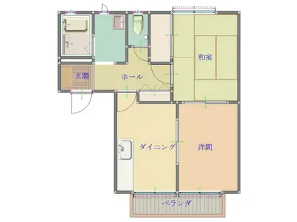 パーシモンハイツII(2DK/2階)の間取り写真