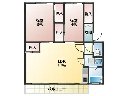 サルヴァトーレ柳丸(2LDK/1階)の間取り写真