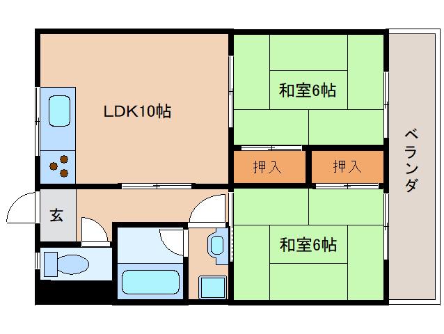 コーポラス三和(2LDK/1階)の間取り写真