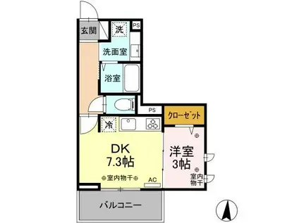 リヴェール中御所 C(1DK/3階)の間取り写真