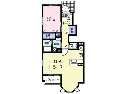 ポム・ド・テール・ミリュー(1LDK/1階)の間取り写真
