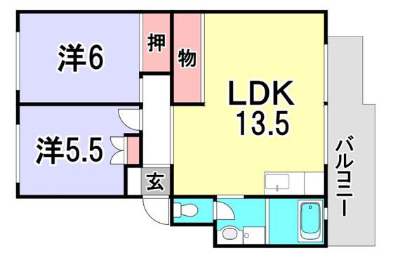 サンコーポ井口B棟(2LDK/1階)の間取り写真