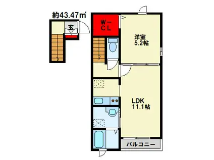 ラ・グリシーヌ(1LDK/2階)の間取り写真