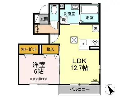 酒田市DROOM1LDK(1LDK/1階)の間取り写真