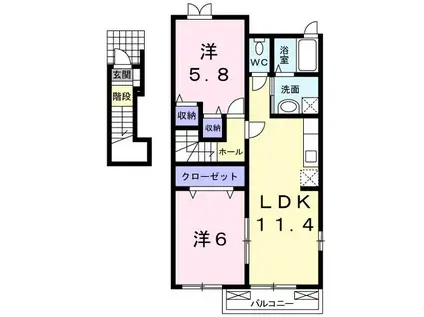 ヴァン・リジェール(2LDK/2階)の間取り写真