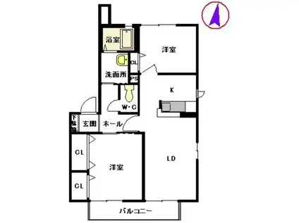 クレース・モールA棟(2LDK/2階)の間取り写真