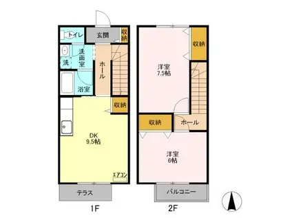 レピュート岡部 A(2DK/1階)の間取り写真