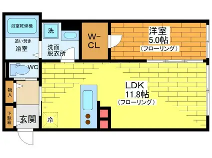 ウェルスクエアイズム三軒茶屋(1LDK/4階)の間取り写真