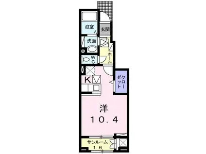 ボヌール(ワンルーム/1階)の間取り写真