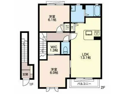 LA TOUR 二子 A(2LDK/2階)の間取り写真