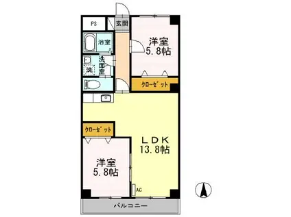 中御所グランバレー A(2LDK/1階)の間取り写真