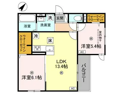 ラ・メゾン三保町(2LDK/1階)の間取り写真