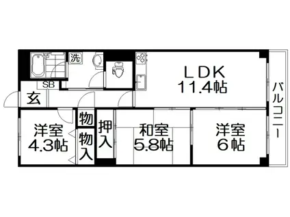 メゾン枚方リバーサイド(3LDK/3階)の間取り写真