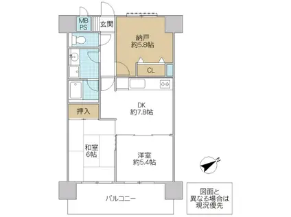 ライオンズシティ水戸(2SDK/8階)の間取り写真