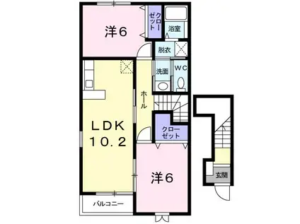 ウィスタリアD(2LDK/2階)の間取り写真
