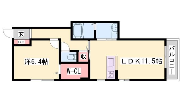 エレアージュ東姫路駅前III(1LDK/1階)の間取り写真