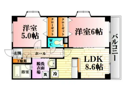 ボヌールマスダII(2DK/3階)の間取り写真