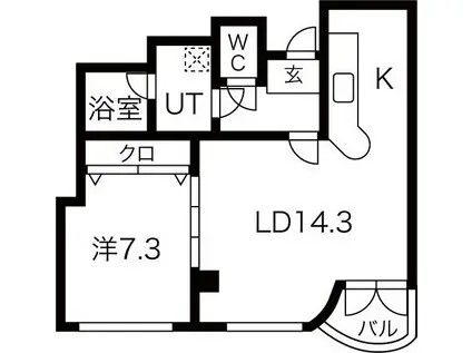 ニュークレス(1LDK/2階)の間取り写真